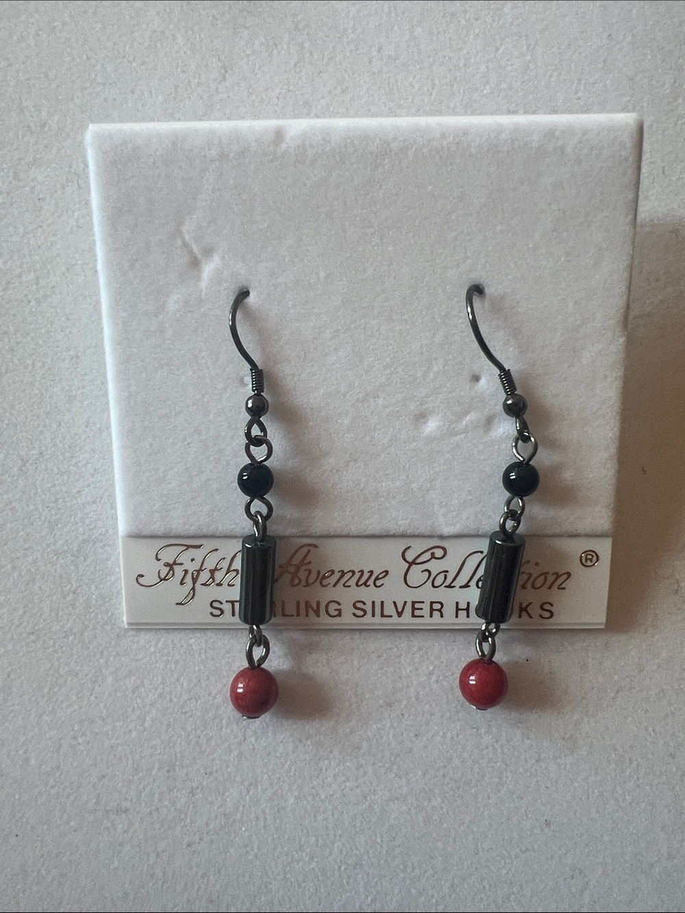 Fifth Avenue Collection Red Bead Dangle Earrings with Gunmetal Accents